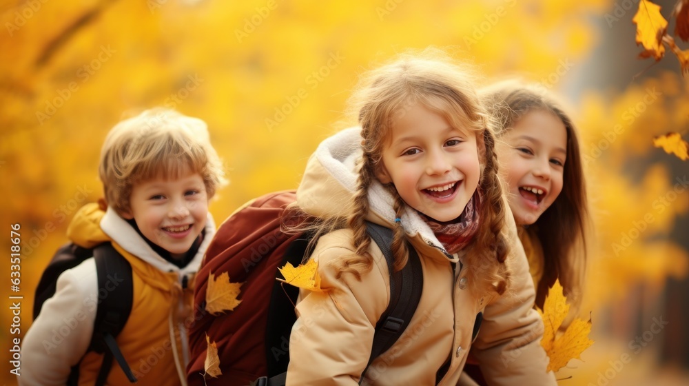 Fototapeta premium Happy children go to school