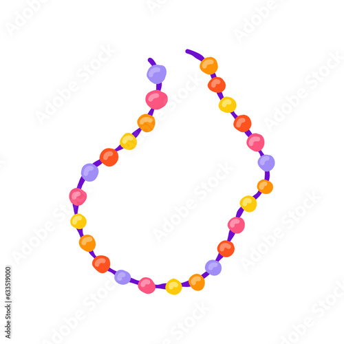 Necklace of multicolored beads 00s, 2000s. Hand drawn flat cartoon element. Vector illustration