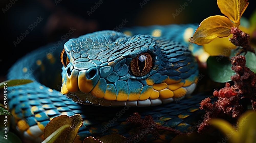 Fototapeta premium Snakes Serpentes are a suborder of the class of reptiles of the Scalyidae division venomous creature predator, fearsome and beautiful dangerous scales and skin .