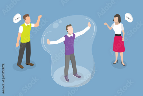 3D Isometric Flat Vector Conceptual Illustration of Personal Boundaries, Respect to Private Space