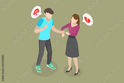 3D Isometric Flat Vector Conceptual Illustration of Breaking Relationship, Couple Quarrel and Misunderstand