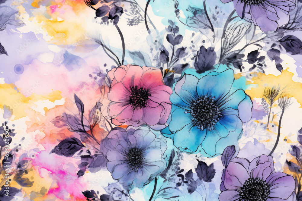 seamless pattern - repeatable texture of abstract colorful flowers on white background