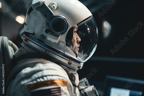 A space astronaut sitting inside a space rocket