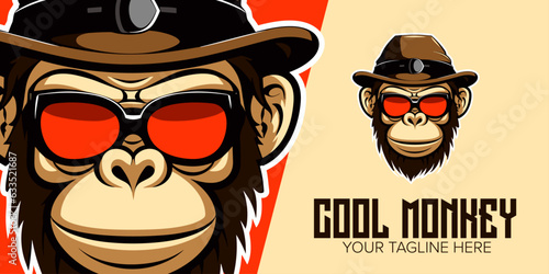 Trendy Monkey Mascot: Cool Hat and Glasses Logo Design for Sport, Esport Team, and More