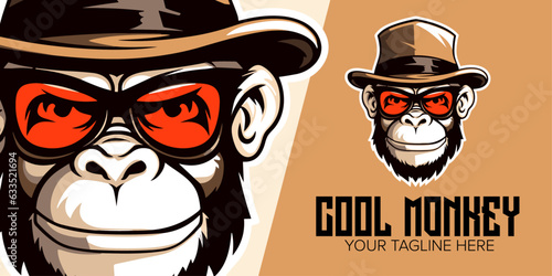Cool Monkey with Hat and Glasses: Modern Mascot Logo Design for Sport and Esport Team Apparel
