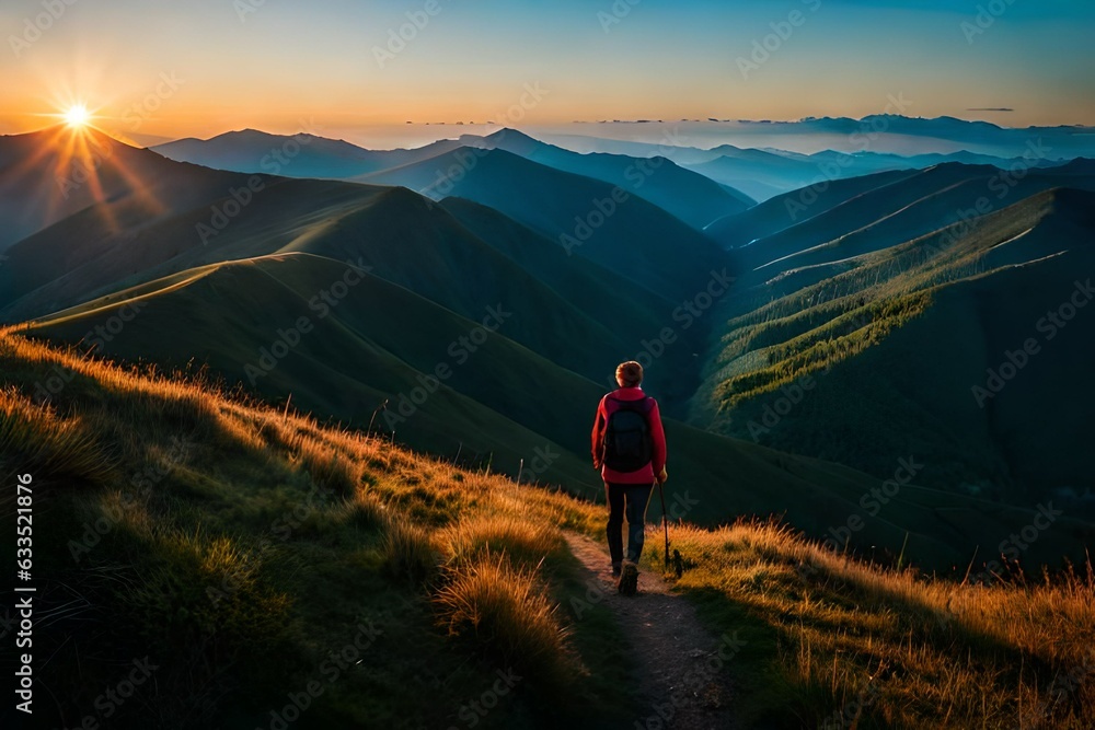 lonely man, hiking, landscape, mountains, austria, tyrol, switzerland, sunset, sky, hiking, far away
