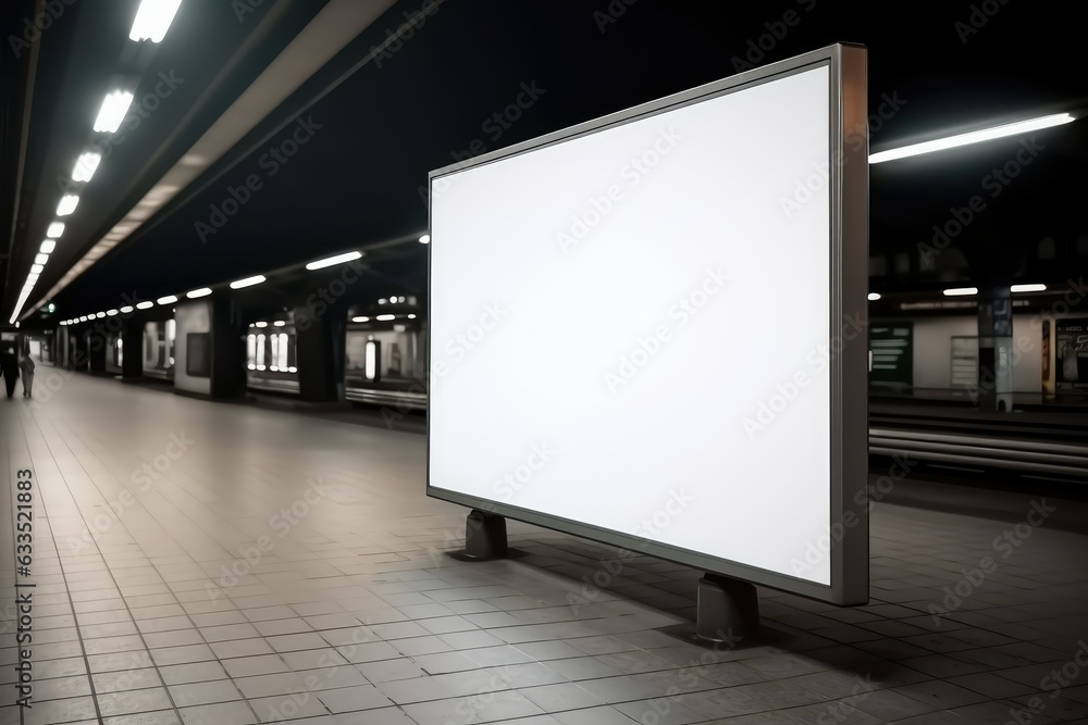 An empty blank billboard advertising poster at a bus stop - obrazy, fototapety, plakaty 
