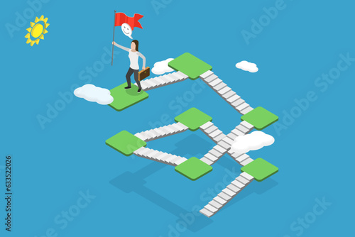 3D Isometric Flat Vector Conceptual Illustration of Stairway To Success, Growing Career Path