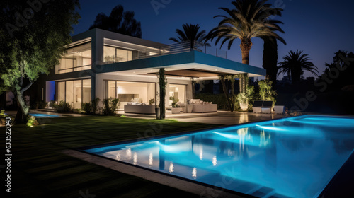 Modern villa with pool, vibrant colors exclusive real estate house © AdamantiumStock