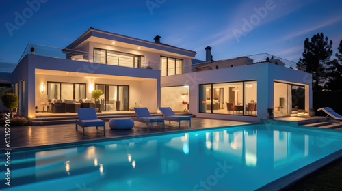 Modern villa with pool, vibrant colors exclusive real estate house © AdamantiumStock
