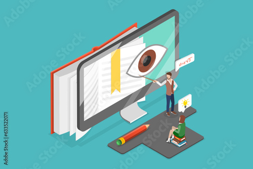 3D Isometric Flat Vector Conceptual Illustration of Visual Learning, Strategy to See Material Instead of Hearing to Remember Better