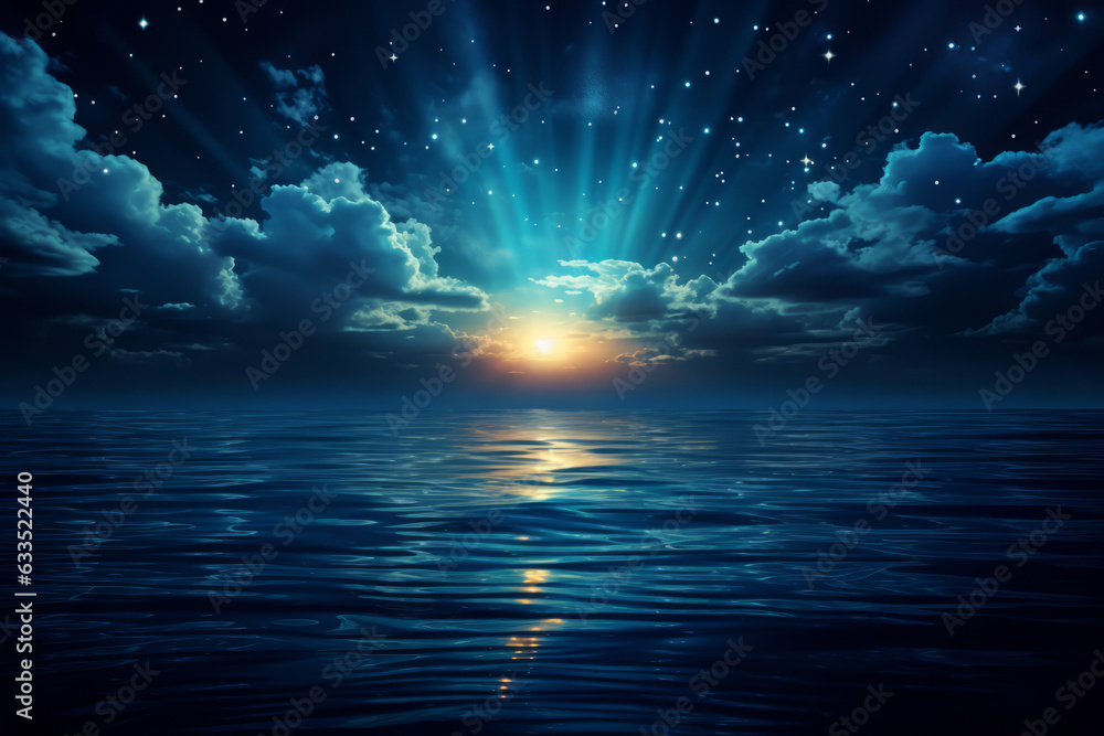 Moonlight reflection on the ocean, sparkling waves