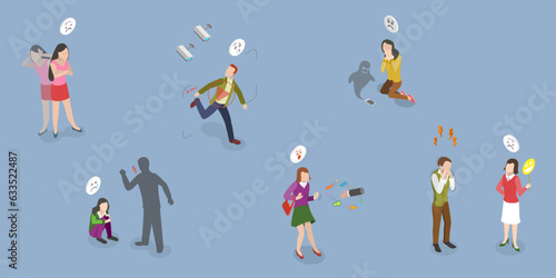 3D Isometric Flat Vector Conceptual Illustration of Sychology or Psychiatric Poblem, Phobia or Fear