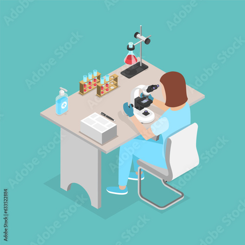 3D Isometric Flat Vector Icon of Scientist, Chemical Laboratory Research