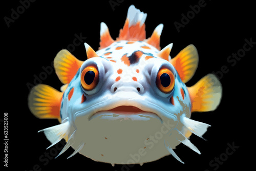 Cute funny colourful puffer fish illustration isolated on clean background 