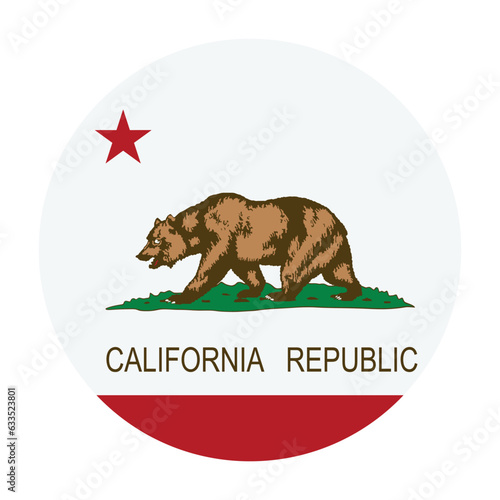 Circle badge California flag vector illustration isolated on white background. United states of America. National symbol of California button emblem. USA country. Roundel California flag banner.