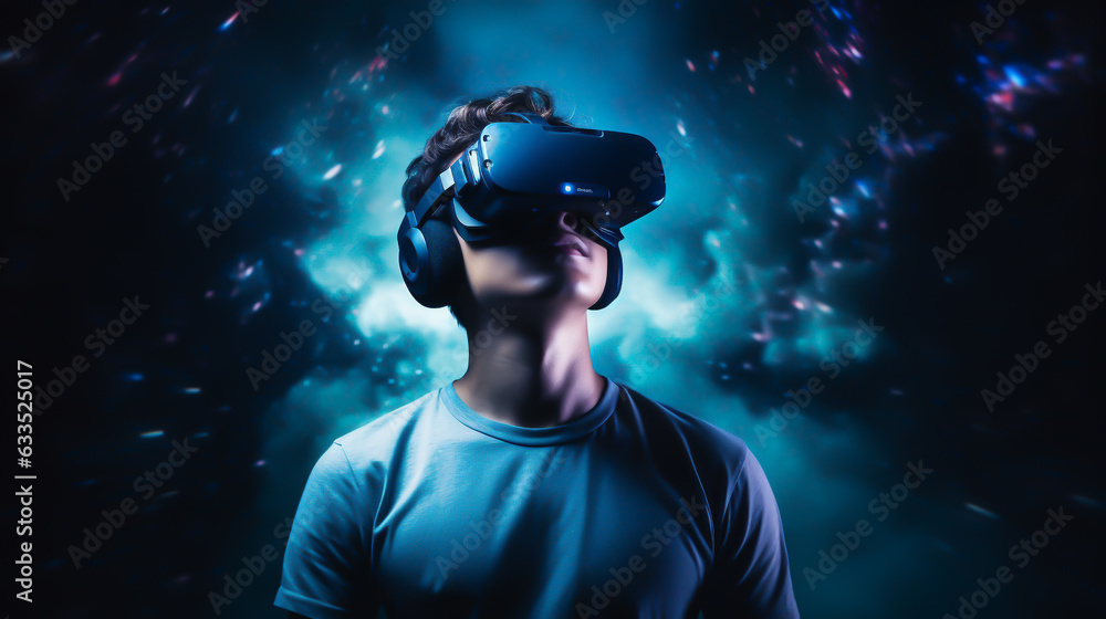 man in virtual reality glasses made with generative AI man in virtual reality glasses made with generative AI