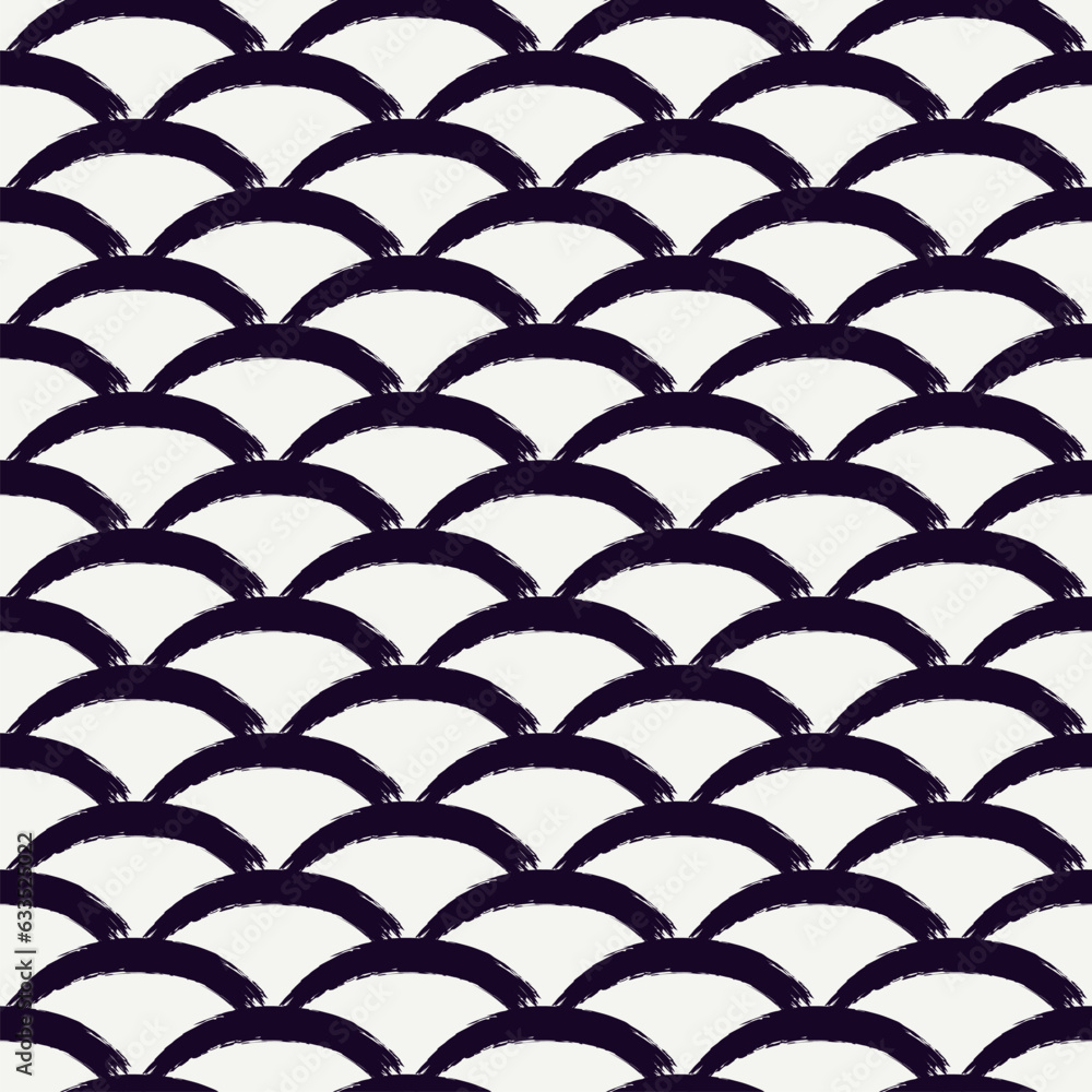 Paint brush seamless pattern. Freehand grunge design background. Round scale, arch motif oriental ornament Paint brush seamless pattern. Freehand grunge design background. Round scale, arch motif oriental ornament