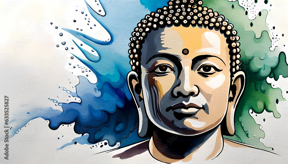 Watercolor painting style portrait of Buddha