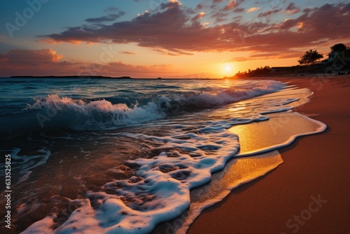 Beach at sunrise with gentle waves - stock photography