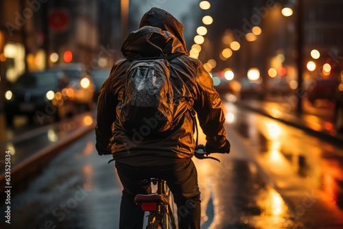 Bicyclist navigating through urban traffic - stock photography