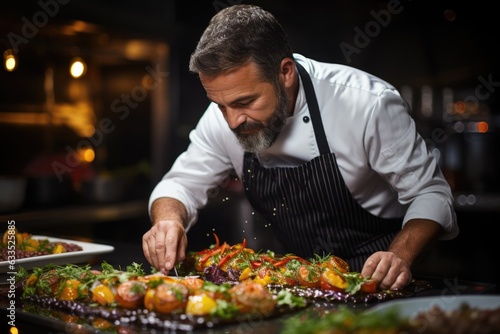 Chef preparing a delicious dish - stock photography