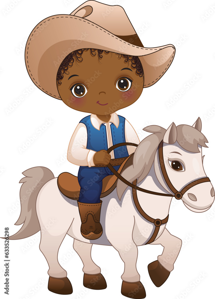 Vector African American Cowboy Riding Horse Vector African American Cowboy Riding Horse