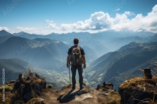 Hiker reaching a mountain summit - stock photography