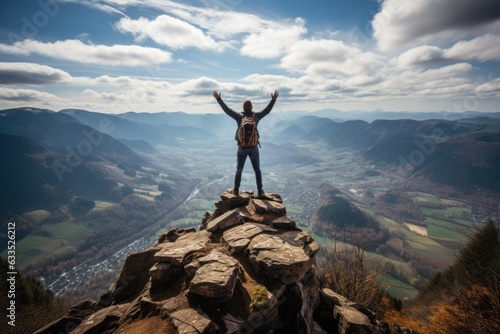 Hiker reaching a mountain summit - stock photography