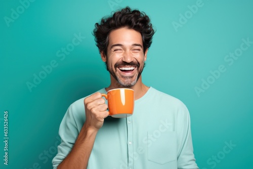 Happy man with cup of coffee