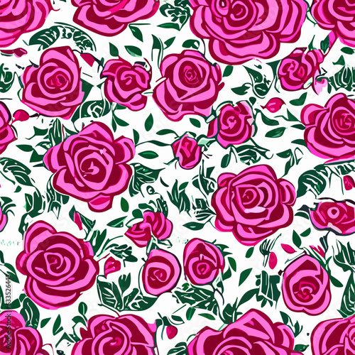 Seamless floral pattern with roses, watercolor. Vector illustration. Vintage floral background. Flowing repeat pattern, pink and red floral on design background