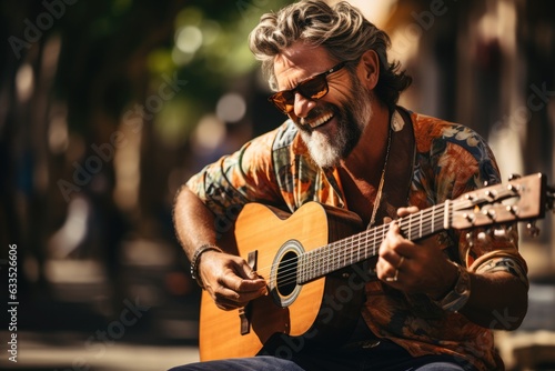 Street musician playing guitar - stock photography