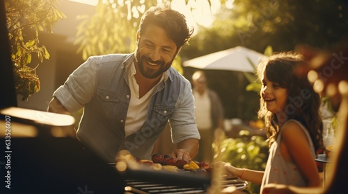 Young family is grilling at the barbecue