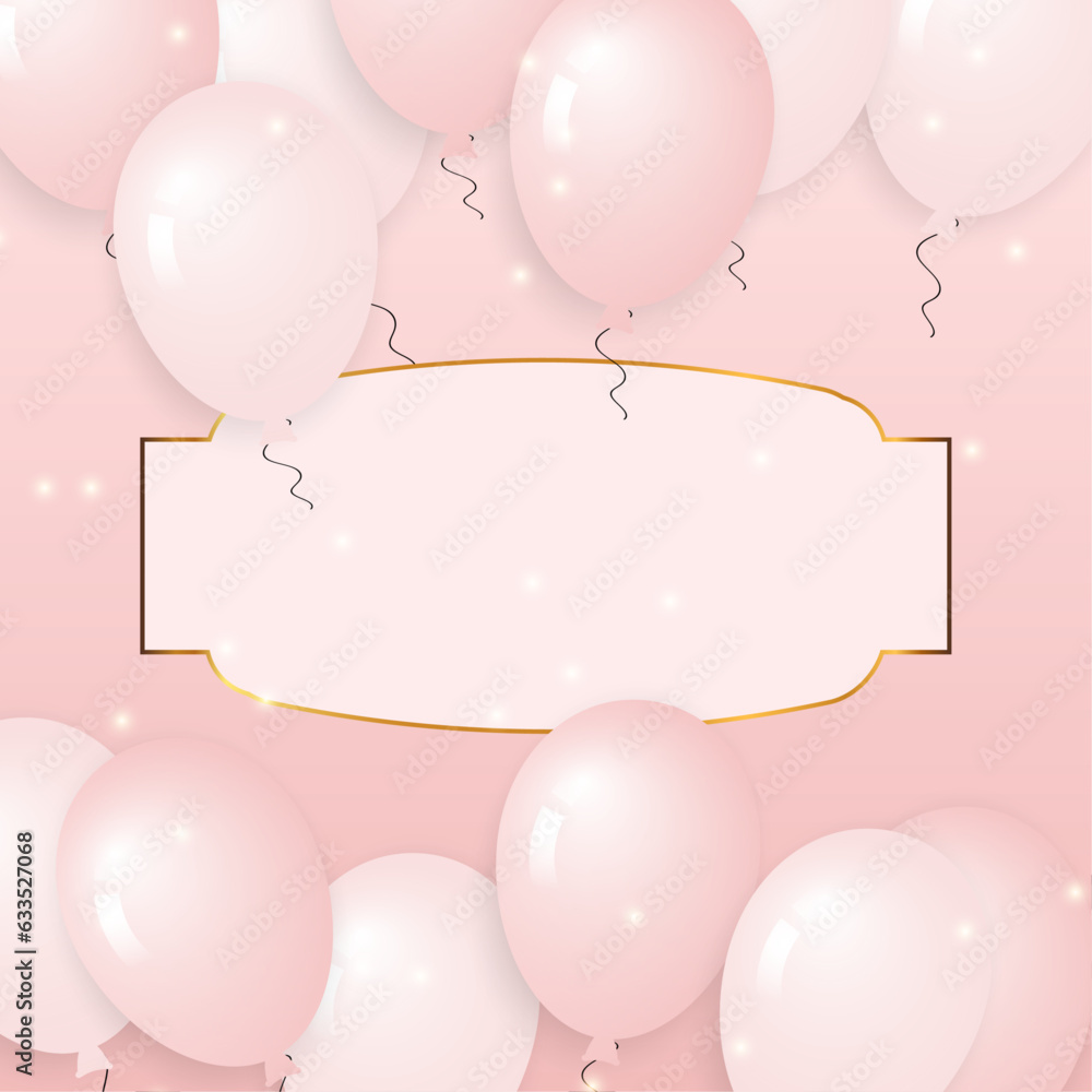 Elegant gold frame pink background with balloons in vector Stock Vector ...