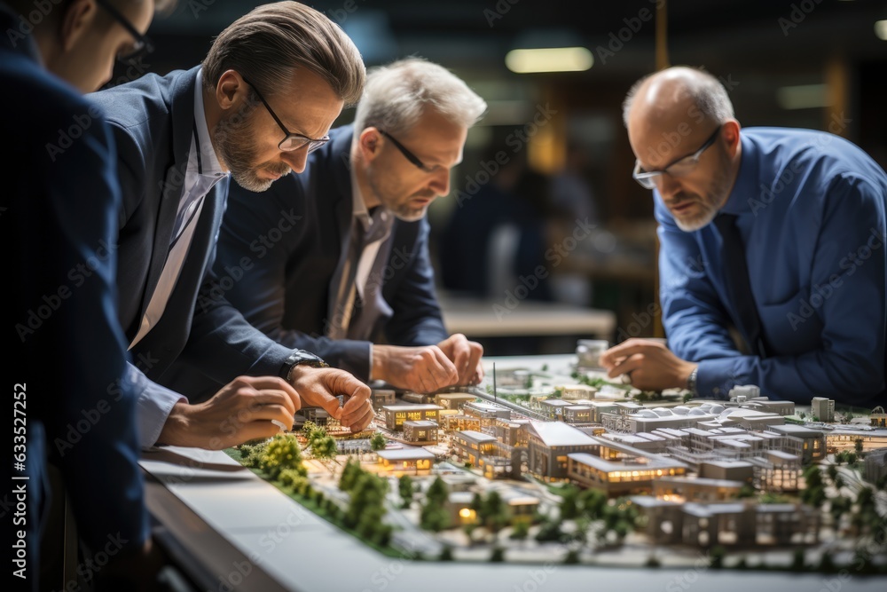 Architects discussing building plans with blueprints - stock photography Architects discussing building plans with blueprints - stock photography