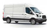 A white cargo van with a high roof, parked on a white background.
