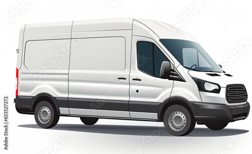 A white cargo van with a high roof, parked on a white background.