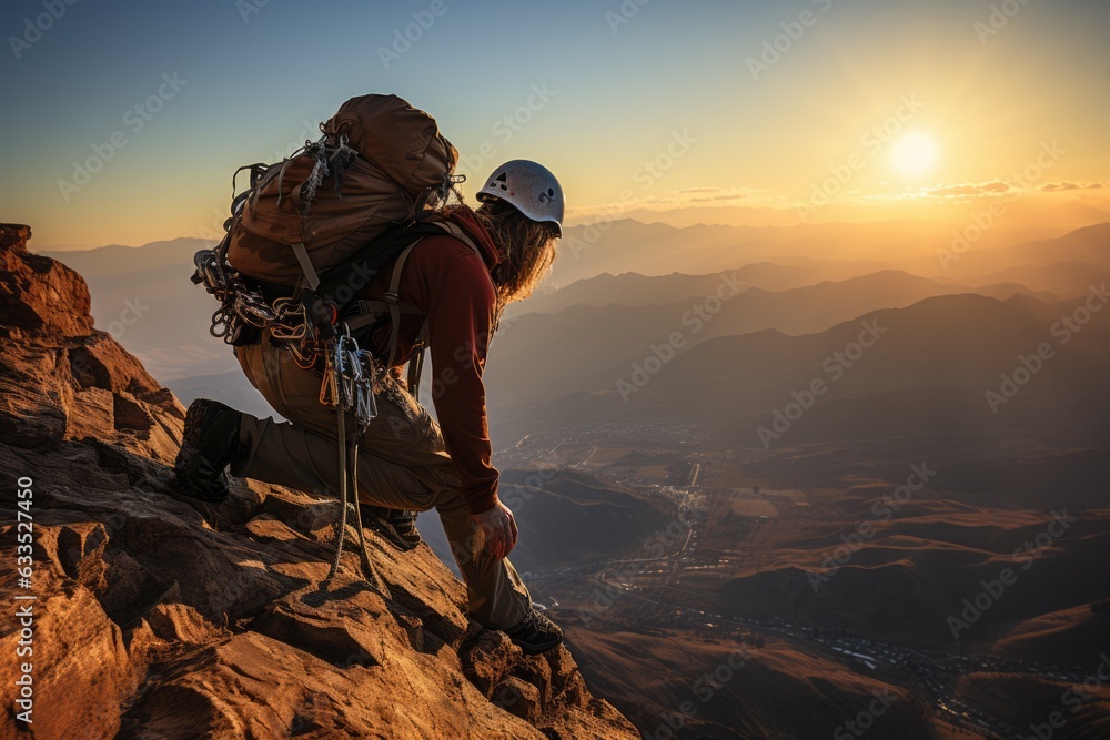 Climber conquering a challenging rock face - stock photography