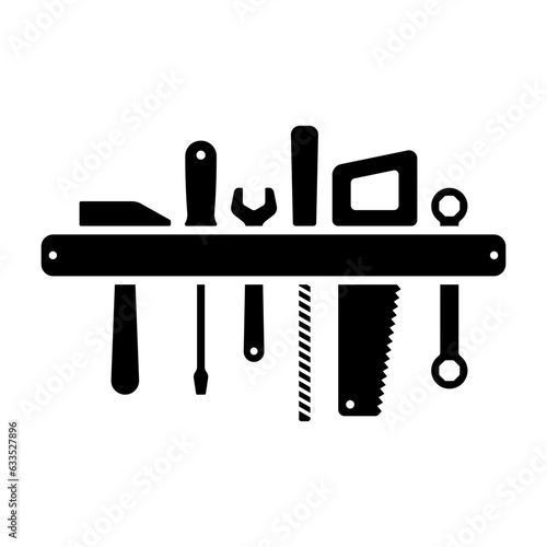 Hanging tools icon. Black silhouette. Horizontal front view. Vector simple flat graphic illustration. Isolated object on a white background. Isolate.