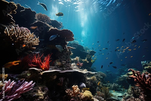 Diver exploring a vibrant coral reef - stock photography