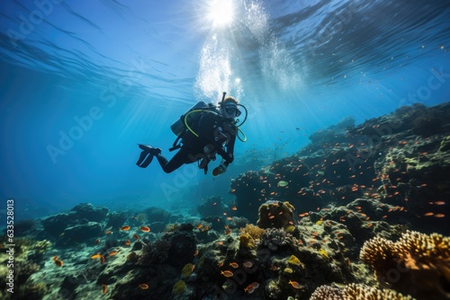 Diver exploring a vibrant coral reef - stock photography © 4kclips