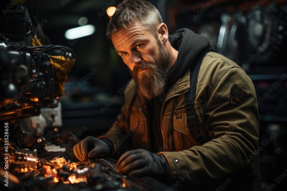 Mechanic repairing a car - stock photography