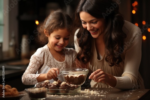 Mother and daughter baking a cake - stock photography