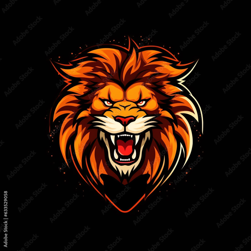 a fiery colorful lion head logo on a black background - generative AI, AI generated