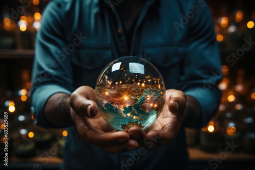 Person holding a globe in their hands - stock photography