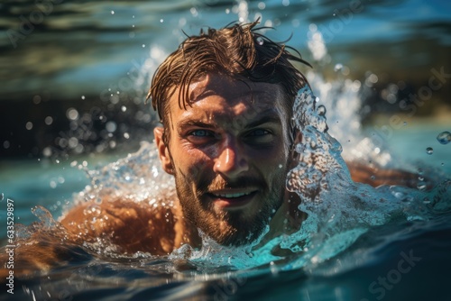 Swimmer swimming in a clear pool - stock photography