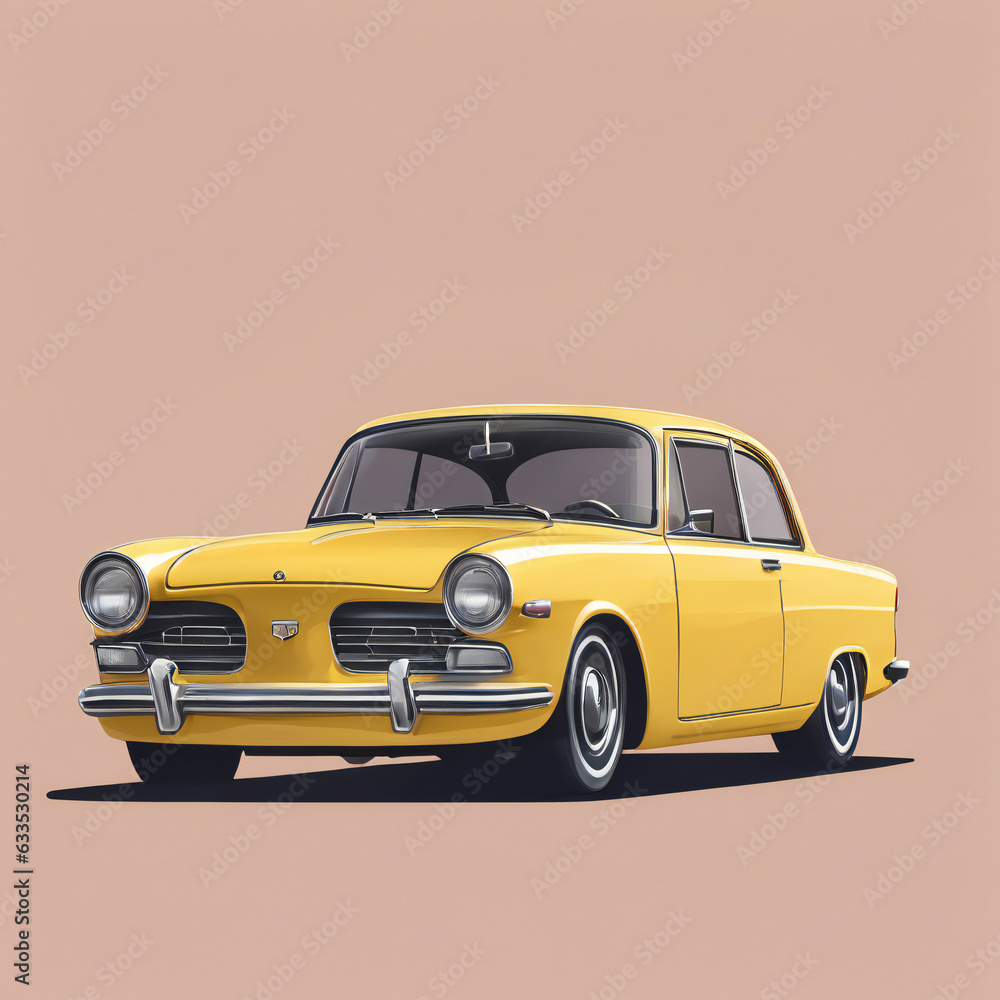 Yellow car illustration, detailed, pastel colors Yellow car illustration, detailed, pastel colors