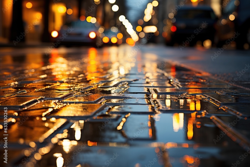 Abstract reflections in a rain-soaked street - stock photography