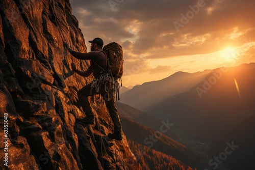 Climber scaling a rock wall - stock photography