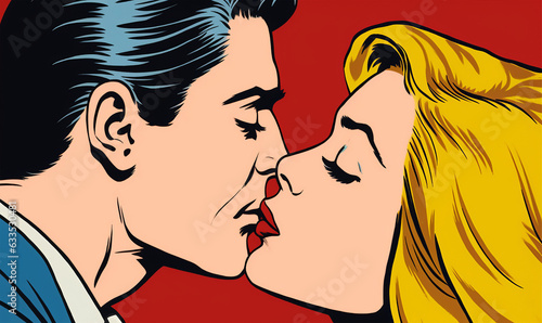 A colorful pop art style kiss between a man and a woman photo